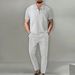 Men's Clothing Summer New Men's Waffle Casual Lapel Short Sleeved Zipper Suit Fashion Solid Color Suit_viptrois.com