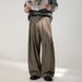 Men's Clothing Pleated Design Textured Casual Pants Men's Autumn Style Drape Loose Straight Trousers Trendy Brand Retro Silhouette Long Pants_viptrois.com