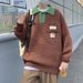 Pure Spring Color-Block Polo Collar Sweater For Men, Autumn And Winter Trendy Oversize Retro Label Knitted Sweater, Artistic_viptrois.com
