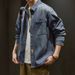 Men's Clothing Trendy Spring Denim Shirt Long Sleeve Loose Gray Workwear Casual Shirt Retro Jacket_viptrois.com