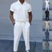 Men's Clothing Large Size Solid Color Suit Lapel Short Sleeve Zipper Trousers Suit_viptrois.com