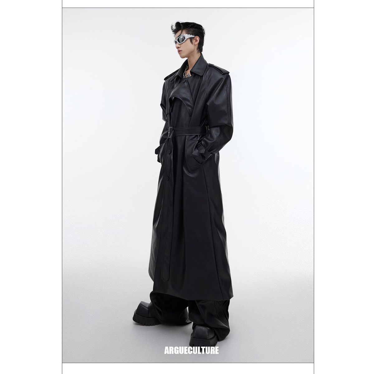 Autumn And Winter New PU Leather Coat Jacket Three-dimensional Splicing Long Knee Trench Coat_viptrois.com