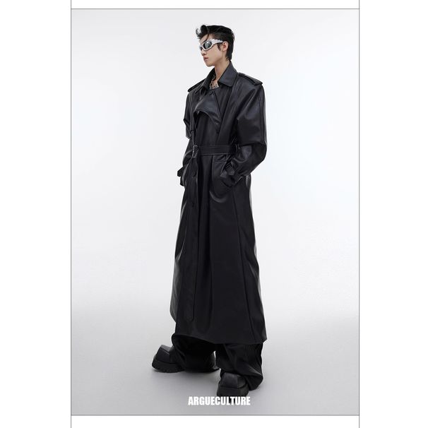 Autumn And Winter New PU Leather Coat Jacket Three-dimensional Splicing Long Knee Trench Coat_viptrois.com