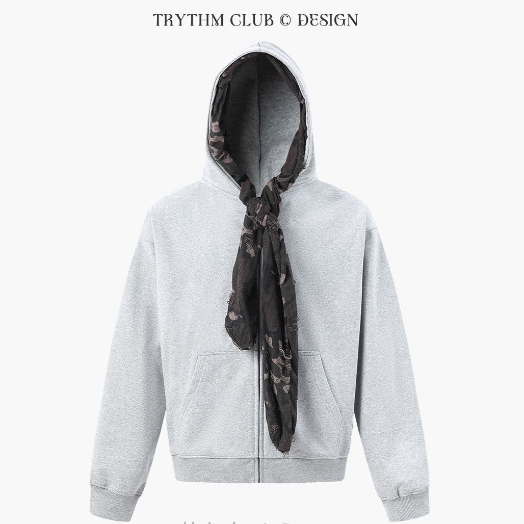 Men's Clothing High Street Hooded Sweatshirt Men And Women Loose Camouflage Scarf Trendy Brand Solid Color Hoodie Top_viptrois.com