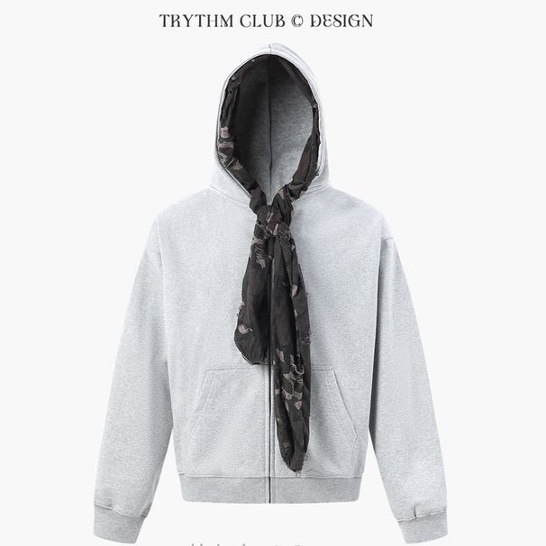 Men's Clothing High Street Hooded Sweatshirt Men And Women Loose Camouflage Scarf Trendy Brand Solid Color Hoodie Top_viptrois.com