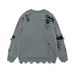 High Quality European-USA Fashion Vintage Pullovers Men's 100%Acrylic Letter Jacquard Round Collar Broken Hole Long Sleeve Casual Loose Sweater_viptrois.com