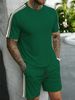 New Round-neck Short-sleeved Short Pants With Side Stripes Casual And Fashionable Men's Set Of 2 Pieces_viptrois.com