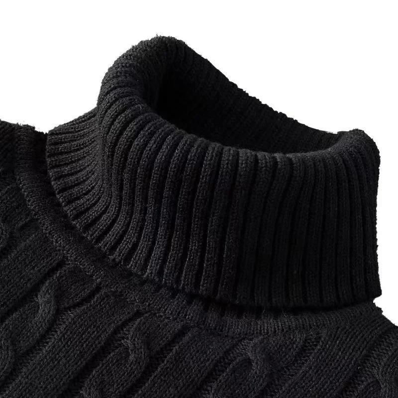 Men's Ribbed Knit Sweater High Neck Slim Fit Warm Pullover Solid Color Stretchable Winter Top_viptrois.com