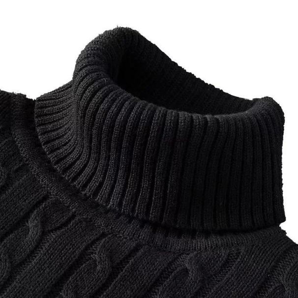 Men's Ribbed Knit Sweater High Neck Slim Fit Warm Pullover Solid Color Stretchable Winter Top_viptrois.com