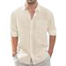 Men's Clothing Foreign Trade Cotton And Linen Shirt Thin Lapel Tie Pocket Linen Long Sleeved Shirt Men_viptrois.com