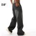 EF JEANS | 2024 New Product, Black And Gray Hong Kong Style Retro Trend Straight Loose Casual Jeans For Men And Women_viptrois.com