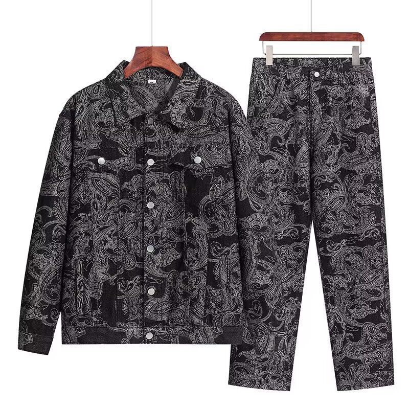 Men's Clothing Old Retro Washed Denim Suit Loose Jacket Coat Casual Two Piece Suit Trendy_viptrois.com