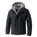 Men's Winter Fleece-Lined Hooded Jacket With Layered Design, Loose Fit, Short Style, Warm And Stylish Casual Outerwear_viptrois.com