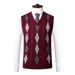 Men's Wool Blend V-Neck Sleeveless Vest - Casual Solid & Checkered Knit Sweater Waistcoat For Autumn (Grey, Burgundy, Navy, Camel)_viptrois.com