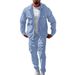 Plus Size Men's 3-Piece Casual Suit Set | Plaid Pattern Shirt & Trousers | Stretch Polyester | Light Blue/Black/Khaki_viptrois.com