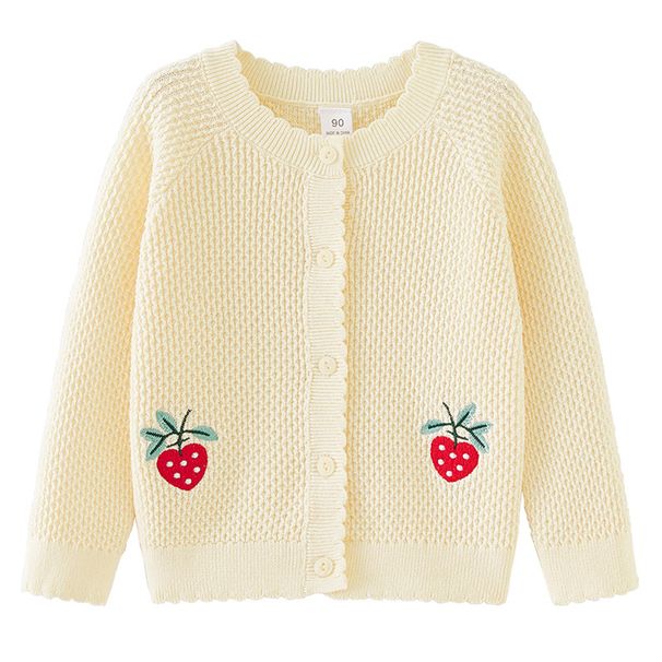 2025 Children's Clothing Strawberry Embroidery Girls Jacket Spring And Autumn Round Neck Small And Medium Children's Sweater Baby Cardigan_viptrois.com