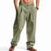 Men's Clothing Loose Linen Casual Simple Trend Wide Leg Beach Sports Trousers Men_viptrois.com