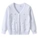"Soft V-Neck Knit Cardigan For Girls - Breathable Long Sleeve Open Front Sweater With Balloon Details, Perfect For Spring & Summer"_viptrois.com