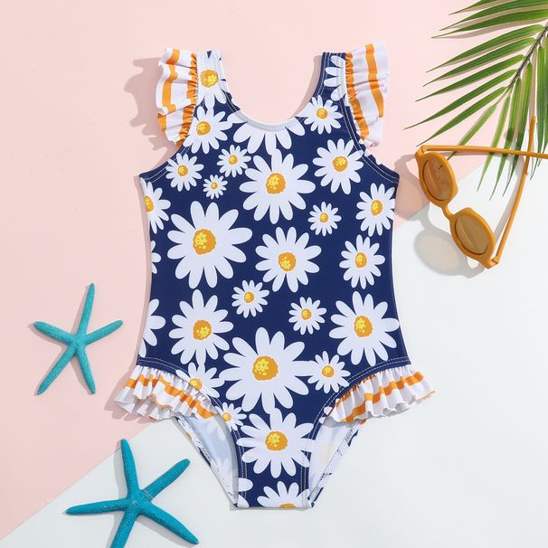 Mother & Kids Children's Swimsuit New Girls One Piece Swimsuit Children's Ruffled Small Fresh Quick Drying Hot Spring Vacation Essential_viptrois.com
