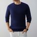 Men's Jacquard Knit Sweater – Relaxed Fit Round Neck Pullover, Breathable Viscose Blend, Business Casual Style (Beige/Navy/Red/Black/)_viptrois.com