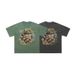 American Style Washed Vintage Summer Fun Abstract Print Loose Cotton Short Sleeve T-Shirt For Men And Women_viptrois.com