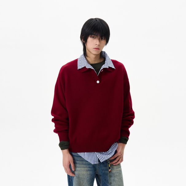 Pure Weilang's Store Autumn Winter American Retro Sweater Men's Lazy High-en Two-piece Shirt Knitte Jacket Couple_viptrois.com