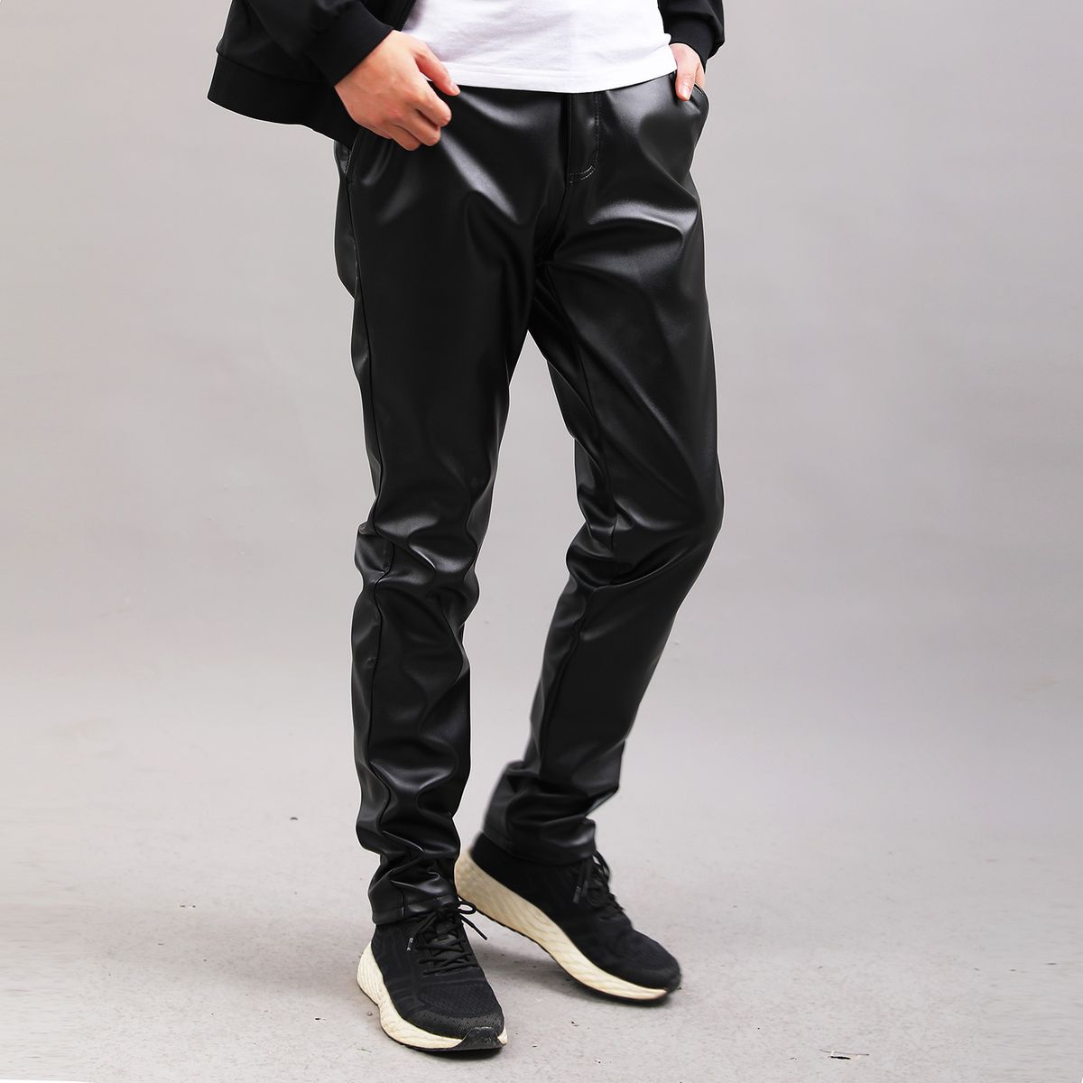 Men's Clothing Middle Aged And Young Men's Leather Pants Elastic Slim Fit Small Feet Bar Dark Red Wine Red Bronze Brown PU Leather Pants For Boys_viptrois.com