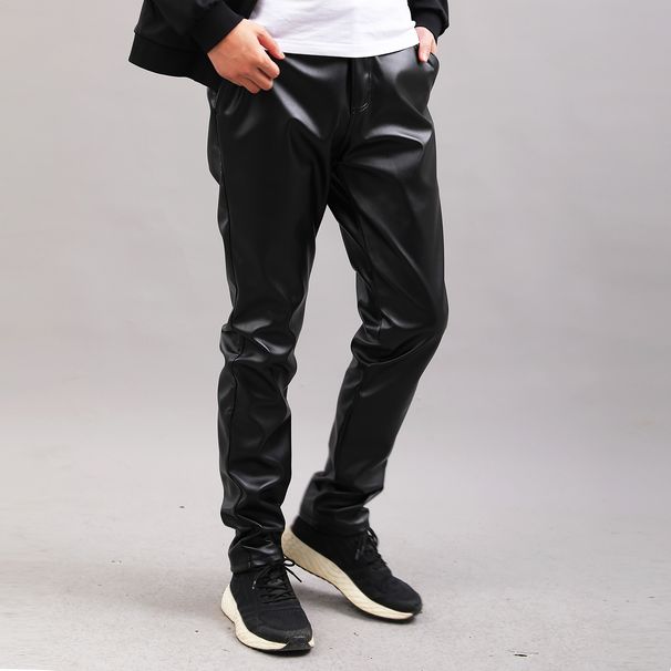 Men's Clothing Middle Aged And Young Men's Leather Pants Elastic Slim Fit Small Feet Bar Dark Red Wine Red Bronze Brown PU Leather Pants For Boys_viptrois.com