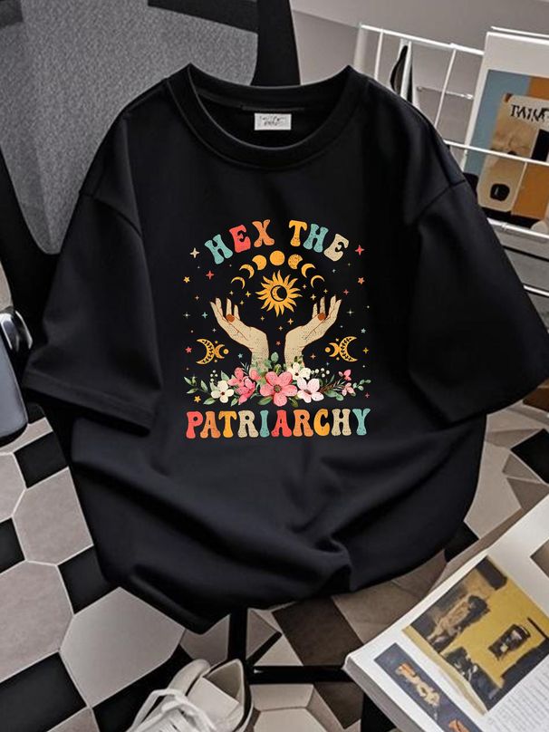 Feminist Witch Hex The Patriarchy Halloween Witch Vibes T-Shirt, Adult T-shirt Versatile Homme Soft Designer Clothes Fashion Graphic_viptrois.com