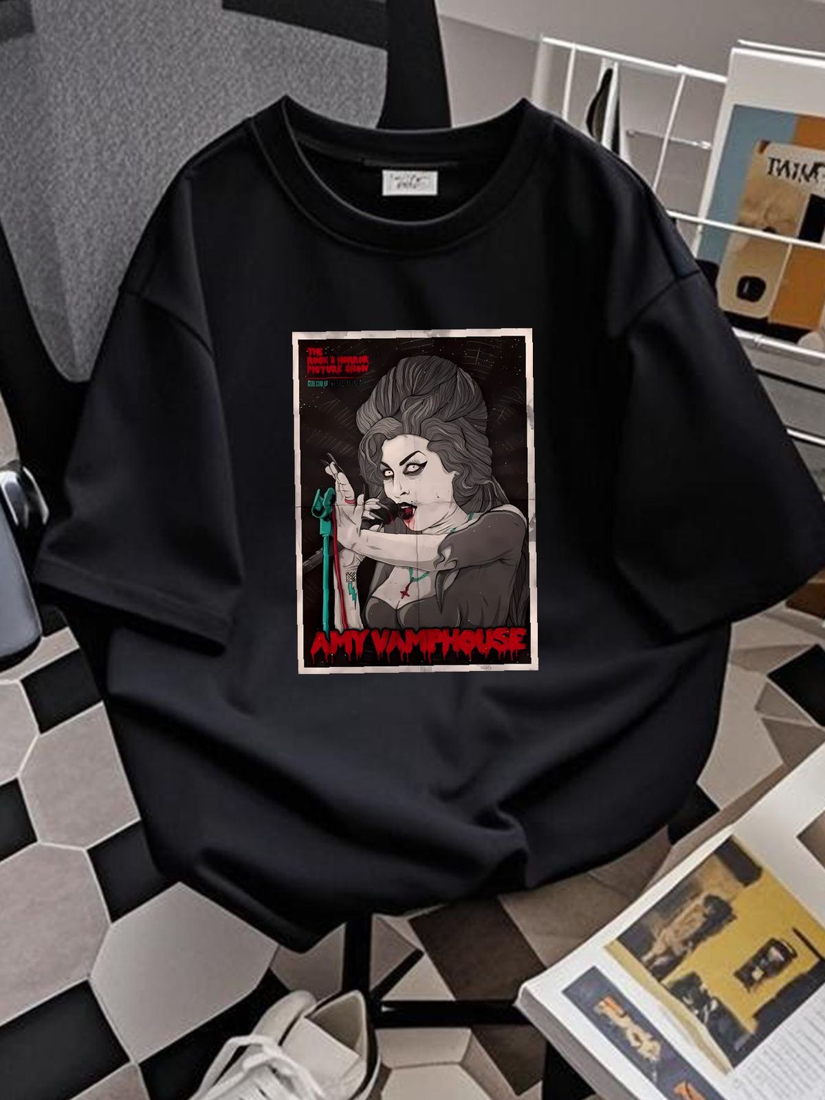 Amy Vamphouse Winehouse Horror Halloween Cartoon T Shirt Singer Summer Homme Stylish Unisex Designer Clothes Casual Streetwear Soft Graphic_viptrois.com