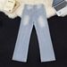 Retro American Style Washed Blue Jeans For Men, Spring And Autumn, Trendy Brand, Loose Straight Leg Wide Leg Casual Pants._viptrois.com