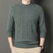 Pure Pure Wool Autumn Winter New Solid Color Jacquard Round Neck Warm Knitted Base Shirt Sweater Men's Casual Versatile_viptrois.com