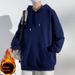 Kangaroo Pocket Men's Solid Color Sweater Loose And Double Open Fleece Thickened Shun Lamb Fleece With Long Sleeve Hooded Top_viptrois.com