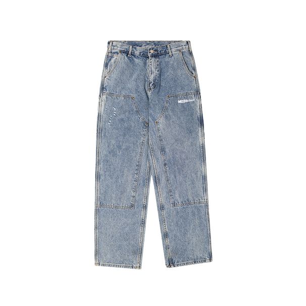 Men's Clothing heavy washed worn old workwear logging pants American street pure cotton straight jeans for men and women_viptrois.com