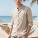 Men's Clothing Solid Color Men's Shirt Casual Cardigan Stand Collar Linen Loose Casual Retro Men's Shirt_viptrois.com