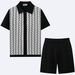 Men's Clothing Casual Jacquard Sweater Suit Cardigan Knitted Short Sleeved Shorts Two Piece Suit_viptrois.com