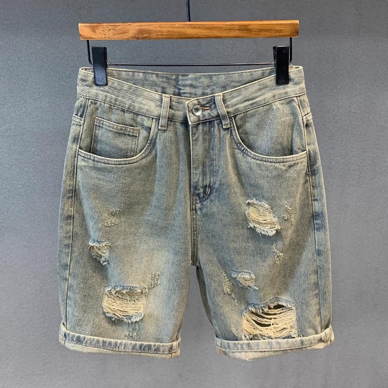 Men's Clothing Denim Shorts Men's Loose Large Size Straight Hole High End New Summer Men's Casual Shorts_viptrois.com
