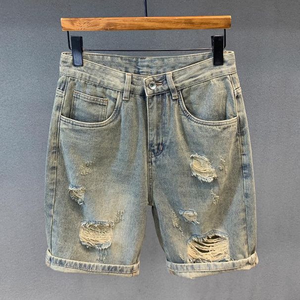 Men's Clothing Denim Shorts Men's Loose Large Size Straight Hole High End New Summer Men's Casual Shorts_viptrois.com