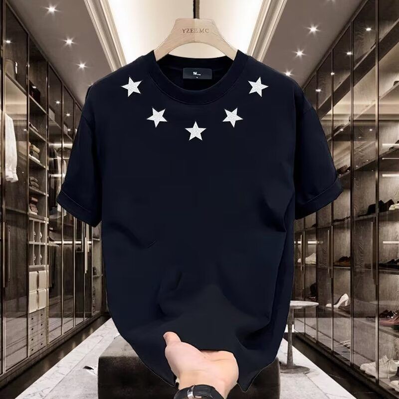 Men's Clothing Trendy Five Pointed Star Versatile Short Sleeved T Shirt Large Size Simple Men And Women's Clothing Couple Half Sleeved T Shirt_viptrois.com