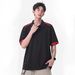 Black Deconstructed Wide-shoulder Polo Shirt With A Turn-down Collar, Loose-fitting Henley Shirt, Short-sleeved Stand-up_viptrois.com