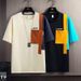 Men's Clothing Color Matching Pocket High End Half Sleeved Top New Round Neck Loose T Shirt Summer Contrast Color Short Sleeved T Shirt For Men_viptrois.com