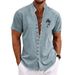 Men's Clothing Summer New Retro Cotton And Linen Button Down Collar Short Sleeved Shirt_viptrois.com