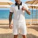 Men's Summer Waffle Collar Polo Short Sleeve Set Casual Beach Vacation Shorts Outfit_viptrois.com