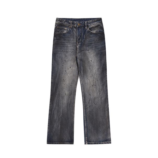 American High Street Men's Dirtyfit Distressed Splatter Paint Straight Leg Jeans Trendy Slightly Flared Slimming Floor Length Pants_viptrois.com