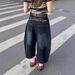 Men’s Clothing Large SizeRetro High Street Scimitar Seven Point Jeans New High Waist Embroidery Print Straight Casual Wide Leg Pants_viptrois.com