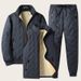 Men's Winter Fleece Lined Jacket Set With Stand Collar, 3-Piece Thickened Thermal Coat Outfit For Casual Wear (Black/Gray)_viptrois.com