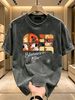 230g Washed Men Crew Neck Tee Cartoon Dog Alphabet Print Short Sleeve Casual Streetwear Summer Top_viptrois.com