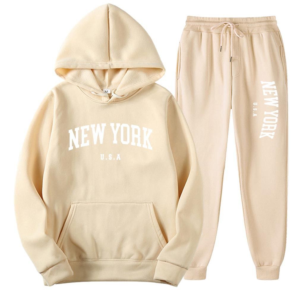 Men's Clothing Unisex Hoodie & Jogger Set – Trendy Letter Print, Fleece-Lined, Oversized Fit For Men & Women | NYC Streetwear Inspired_viptrois.com