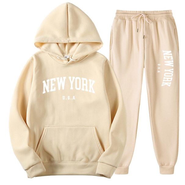 Men's Clothing Unisex Hoodie & Jogger Set – Trendy Letter Print, Fleece-Lined, Oversized Fit For Men & Women | NYC Streetwear Inspired_viptrois.com