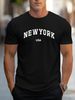 Maglietta Uomo 180g Cotone Puro Stampa New York USA, Confortevole Versatile Per Look Casual Quotidiano Estivo_viptrois.com